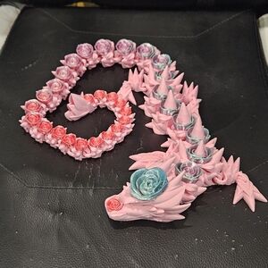3D printed rainbow and pink rose dragon